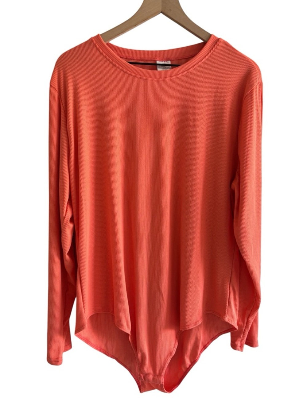 Real Essentials Coral Ribbed Bodysuit Long Sleeve Minimalist Clean Girl Top 3X